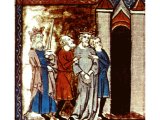 The blind and chained Zedekiah being deported to Babylon - a miniature from a French Bible, 14th century